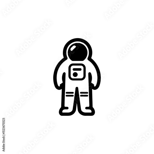 Stylized astronaut icon in black and white, space exploration concept