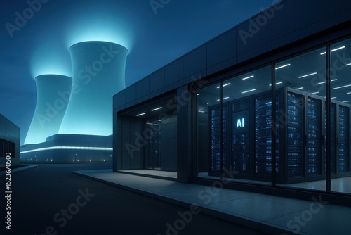 Nuclear power plants supporting advanced artificial intelligence infrastructure at twilight