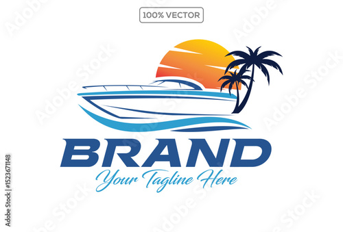 sailing boat in the blue ocean logos. Marine ship with sail in sea waves icon vector
