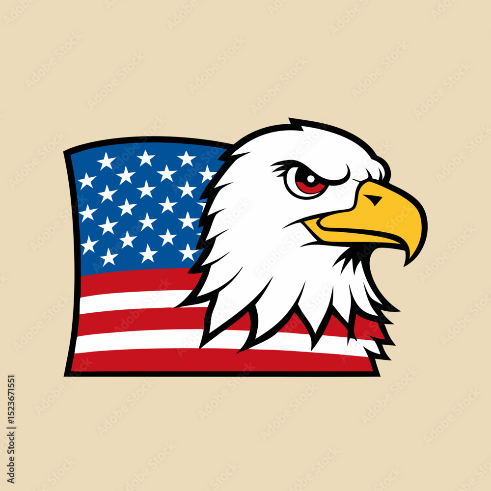 Obraz premium Patriotic gaze of a fierce eagle with an American flag USA Independence Day Patriotic Art