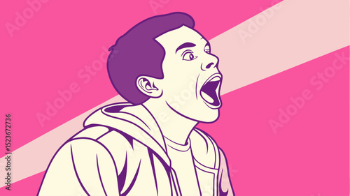 Astonished Young Man Screaming in Surprise Vector Art Illustration