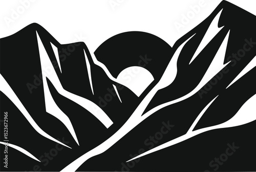 Majestic Mountain Silhouette Black and White Landscape Illustration