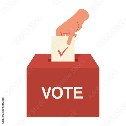 Election ballot icon. Illustration of an election with ballots in a red ballot box.