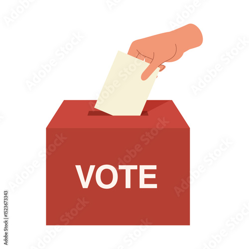 Election ballot icon. Illustration of an election with ballots in a red ballot box.