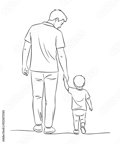Father and Child Walking Hand in Hand – Minimalist Line Art