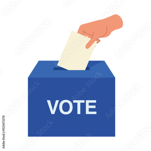 Election ballot icon. Illustration of an election with ballots being placed in a blue ballot box.