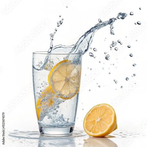 Water Splashing Lemon in Gl...