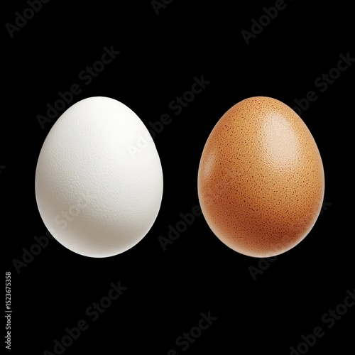 Wallpaper Mural White egg and brown egg side by side, isolated on black background, showcasing their distinct textures and colors, evoking sense of simplicity and natural beauty Torontodigital.ca