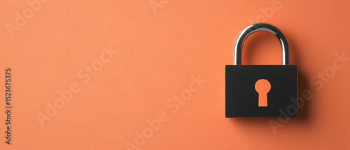 Solid Black Lock On Orange Background