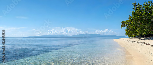 Tranquil Island Beach Scene Under Sunny Sky