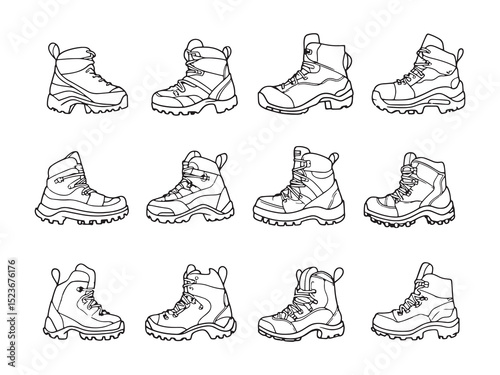 Trail Boots Minimalist 2D Line Art Set 
