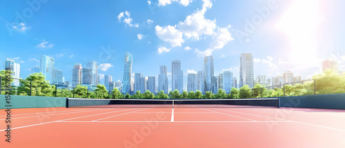 Empty Tennis Court In City Park On Sunny Day