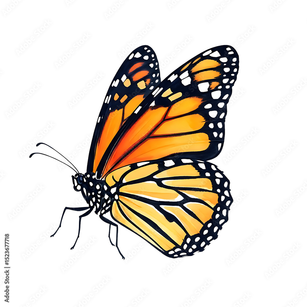 Naklejka premium Butterfly monarch wings orange black background insect nature wildlife animal colorful pattern design art on transparent background