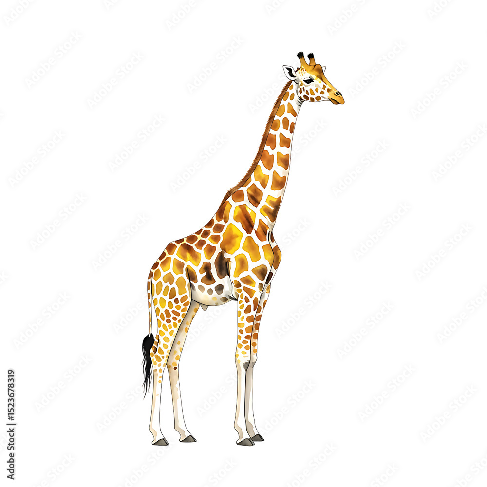 Obraz premium Giraffe illustration wildlife animal africa safari zoo mammal tall neck art drawing design isolated image on transparent background