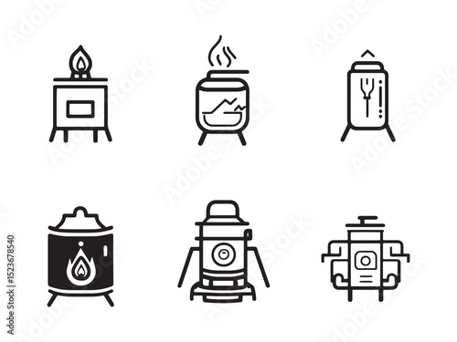 Travel Stove Minimalist 2D Line Art Set 