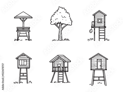 Tree Stand Minimalist 2D Line Art Set 