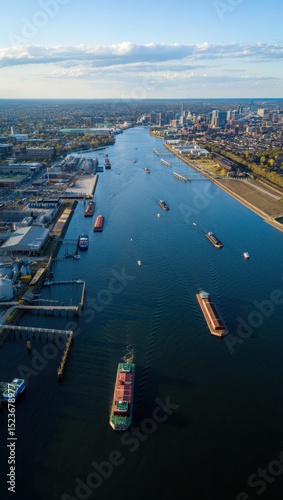 Aerial view baltimore harbor cargo ships cityscape