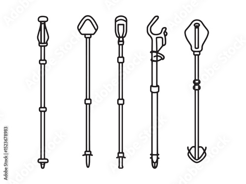 Trekking Poles Minimalist 2D Line Art Set 