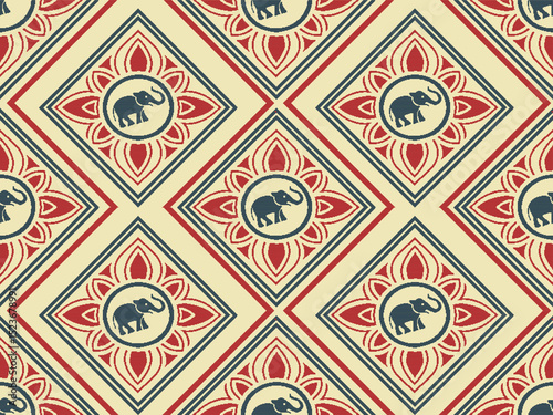 Thai Farblic elephant abstract seamless pattern