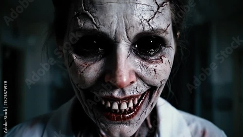 cinematic video of a scary ghost nurse in an old abandoned hospital
