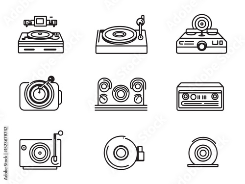 Turntable Minimalist 2D Line Art 