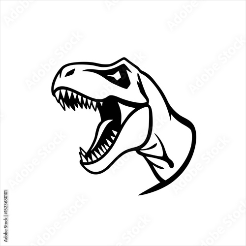 T-rex Head Silhouette Logo, Roaring Pose
