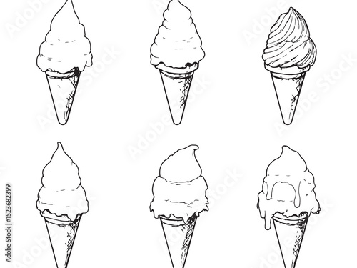 Vanilla Ice Cream Minimalist Line Art Set 