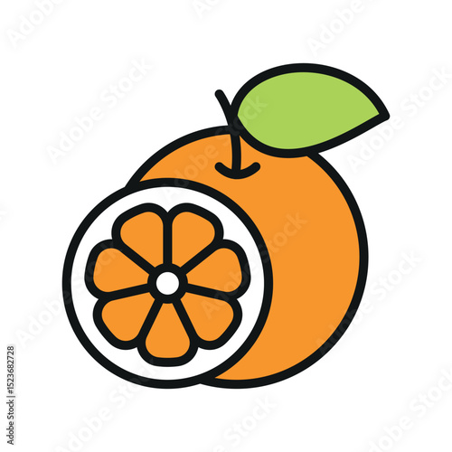 Flat orange fruit icon, ideal for healthy food, citrus drinks, organic brands, and summer visuals.