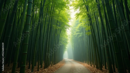 Bamboo Forest Path: Serene Green Tunnel for Tranquility, Nature, and Asian Culture photo