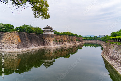 Moat of Tenshu, the most famous castle in Osaka, Japan