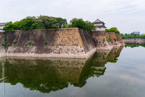 Moat of Tenshu, the most famous castle in Osaka, Japan