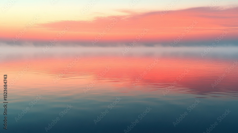 Obraz premium Sunrise at Sea with Mistical Mist and Reflection and Pastel Colored Clouds