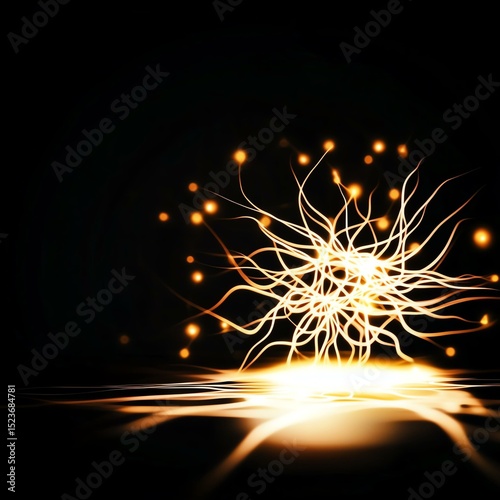 A striking image of luminous lines emerging from a central point, creating an abstract, electrifying display on a dark background, perfect for creative and technological themes.