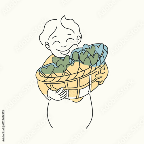Vector illustration of a manifestation of love and tenderness, a boy with hearts