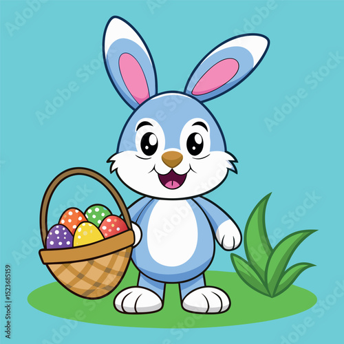 Vector illustration of easter bunny with basket of eggs