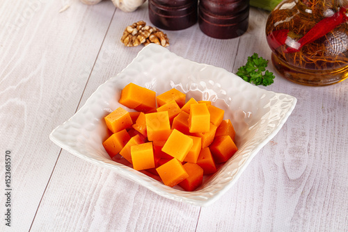 Yellow cheddae cheese cubes snack