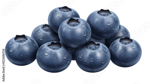 Fresh Blueberries with Water Droplets Isolated on White Background