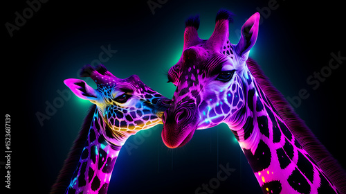 Mother Giraffe Shows Affection by Sweetly Kissing Her Newborn Baby, Generative AI