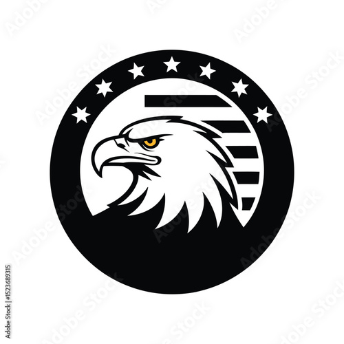 American Eagle Head Emblem with Stars and Stripes in Circle