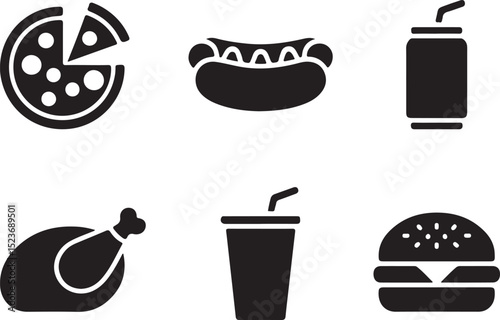 Hot dog with ketchup & mustard

Hot dog with steam lines (to show it's hot)

Silhouette style or line art style

Cute cartoon version for kids menu
