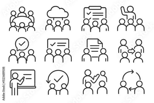 Teamwork and collaboration icons on dark background