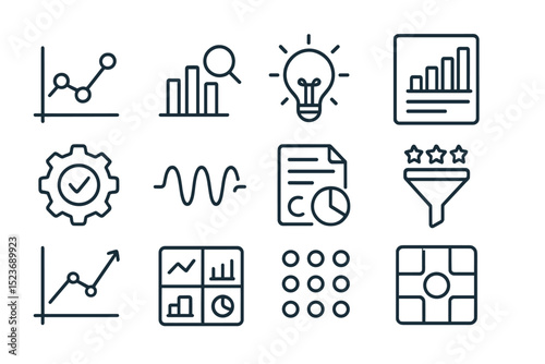 Business icons for data analysis and strategy on gradient background