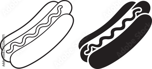 Hot dog with ketchup & mustard

Hot dog with steam lines (to show it's hot)

Silhouette style or line art style

Cute cartoon version for kids menu