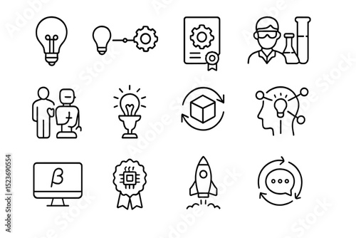 Innovation and technology icons on dark background