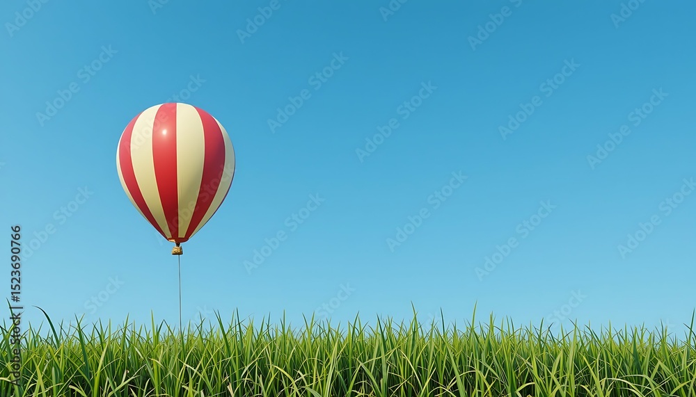 Naklejka premium Balloon Rising Over Green Grass Under Blue Sky