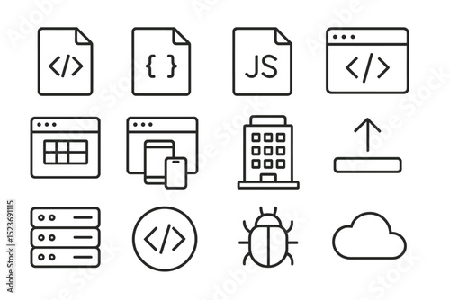 Minimalist icons for web development and programming concepts