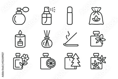 Collection of aromatherapy and fragrance icons in minimalist design