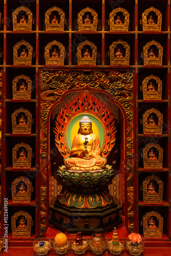 Decoration inside the beautiful Buddha Tooth Relic Temple in Singapore 