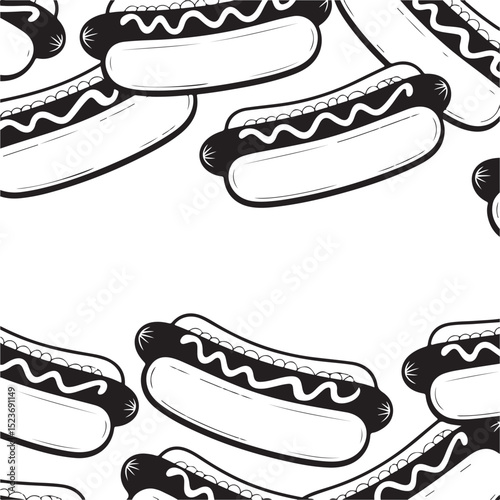 Hot dog with ketchup & mustard

Hot dog with steam lines (to show it's hot)

Silhouette style or line art style

Cute cartoon version for kids menu