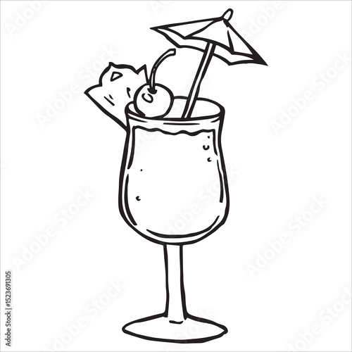Pina Colada cocktail. Vector illustration in doodle style.